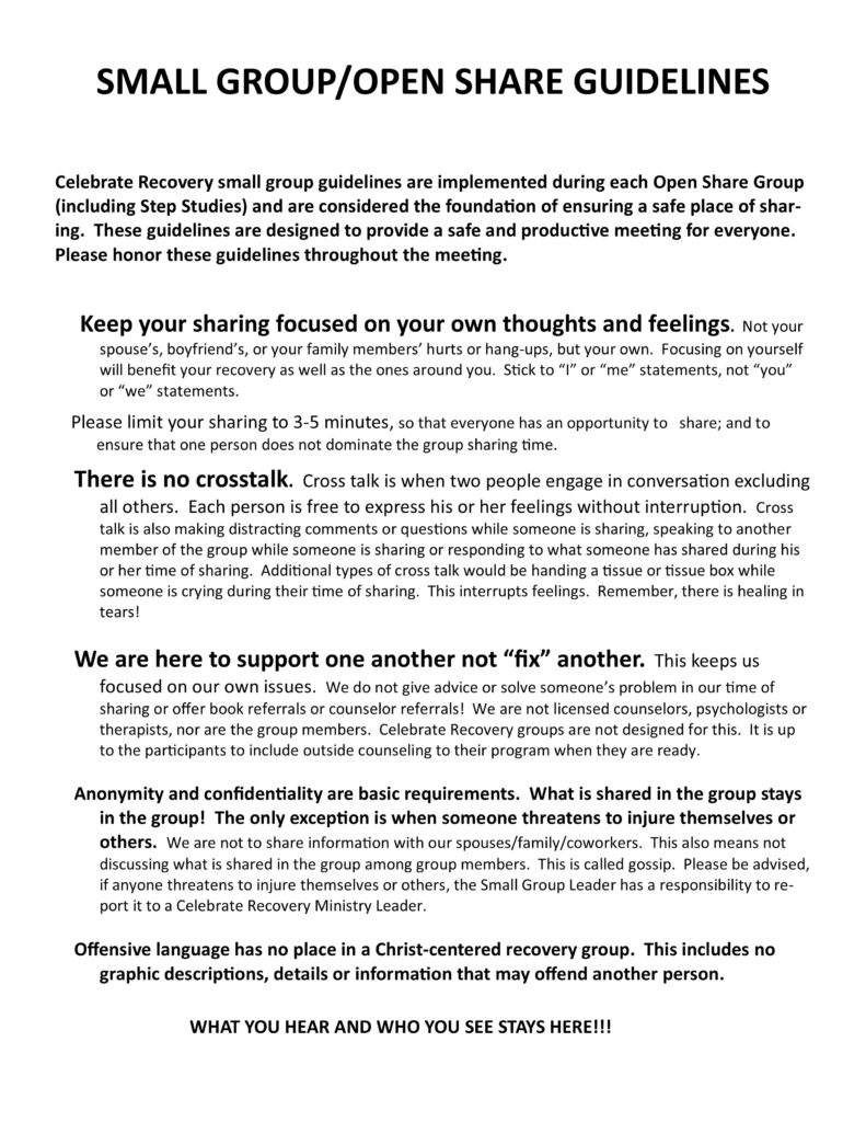 Group Guidelines – Celebrate Recovery Of Sheridan, Wyoming